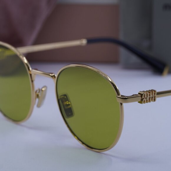Miu Miu MU55ZS 5AK07O Round Sunglasses – Gold - Picture 8 of 9
